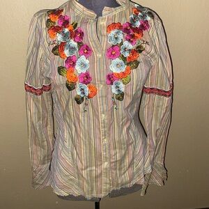 Floral Embroidered Striped Women's Top Jonny was